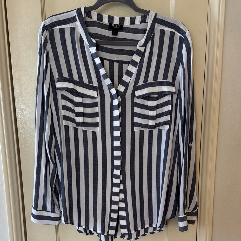 Like New! a.n.a Navy and White Striped Blouse